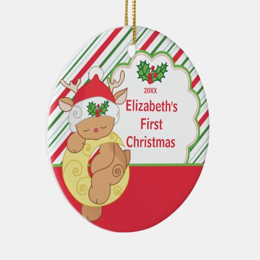 Babysの初めてのクリスマスのオーナメントのトナカイのシカ セラミックオーナメント (右)