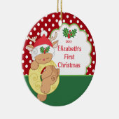 Babysの初めてのクリスマスのオーナメントのトナカイのシカ セラミックオーナメント (右)