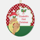 Babysの初めてのクリスマスのオーナメントのトナカイのシカ セラミックオーナメント (左)