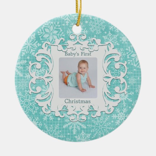 Babysの初めてのクリスマスのカスタムな休日の写真 セラミックオーナメント (正面)