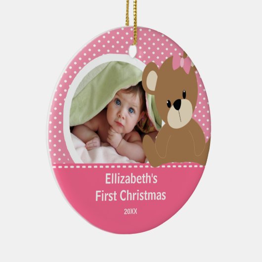Babysの初めてのクリスマスの写真のオーナメントくま セラミックオーナメント (右)