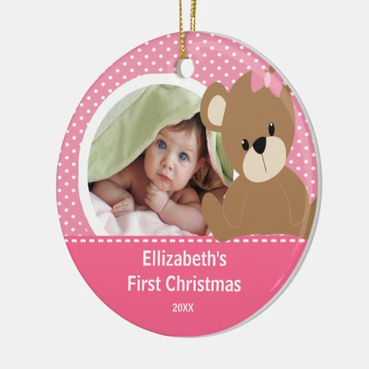 Babysの初めてのクリスマスの写真のオーナメントくま セラミックオーナメント (左)
