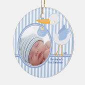 Babysの初めてのクリスマスの写真のオーナメントのこうのとりの男の子 セラミックオーナメント (左)