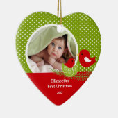 Babysの初めてのクリスマスの写真のオーナメントのひな鳥 セラミックオーナメント (右)