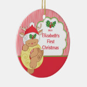 Babysの初めてのクリスマスの写真のオーナメントのシカ セラミックオーナメント (右)