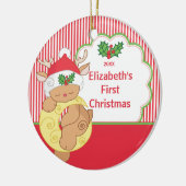 Babysの初めてのクリスマスの写真のオーナメントのシカ セラミックオーナメント (左)