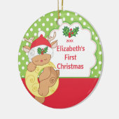 Babysの初めてのクリスマスの写真のオーナメントのシカ セラミックオーナメント (左)