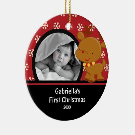 Babysの初めてのクリスマスの写真のオーナメントのトナカイ セラミックオーナメント (右)