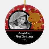 Babysの初めてのクリスマスの写真のオーナメントのトナカイ セラミックオーナメント (正面)
