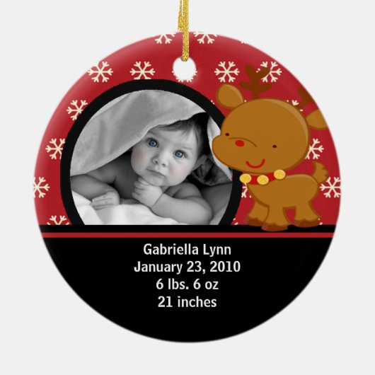 Babysの初めてのクリスマスの写真のオーナメントのトナカイ セラミックオーナメント (裏面)