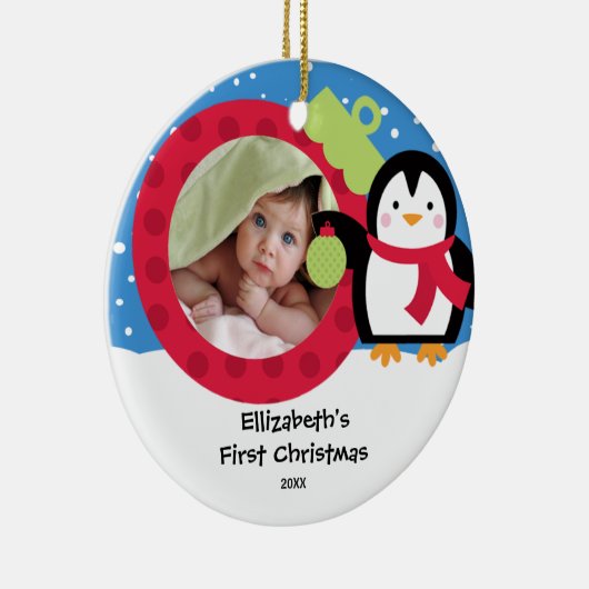 Babysの初めてのクリスマスの写真のオーナメントのペンギン セラミックオーナメント (右)