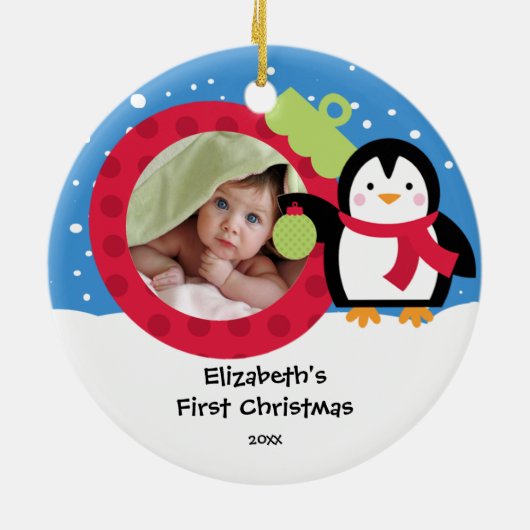 Babysの初めてのクリスマスの写真のオーナメントのペンギン セラミックオーナメント (裏面)