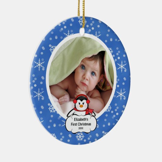 Babysの初めてのクリスマスの写真のオーナメントのペンギン セラミックオーナメント (右)