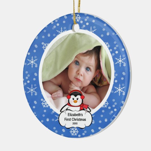 Babysの初めてのクリスマスの写真のオーナメントのペンギン セラミックオーナメント (左)