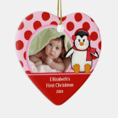 Babysの初めてのクリスマスの写真のオーナメントのペンギン セラミックオーナメント (右)