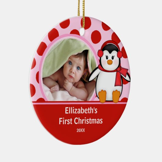 Babysの初めてのクリスマスの写真のオーナメントのペンギン セラミックオーナメント (右)