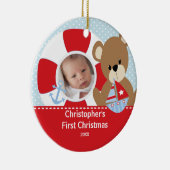 Babysの初めてのクリスマスの写真のオーナメントのヨット セラミックオーナメント (右)
