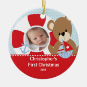 Babysの初めてのクリスマスの写真のオーナメントのヨット セラミックオーナメント (正面)