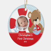 Babysの初めてのクリスマスの写真のオーナメントのヨット セラミックオーナメント (左)