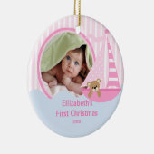 Babysの初めてのクリスマスの写真のオーナメントのヨット セラミックオーナメント (右)