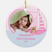 Babysの初めてのクリスマスの写真のオーナメントのヨット セラミックオーナメント (裏面)
