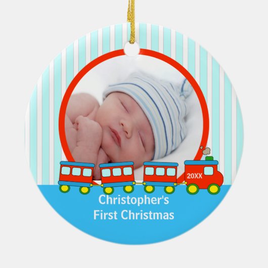 Babysの初めてのクリスマスの写真のオーナメントの列車 セラミックオーナメント (裏面)