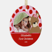 Babysの初めてのクリスマスの写真のオーナメントの女の子くま セラミックオーナメント (右)