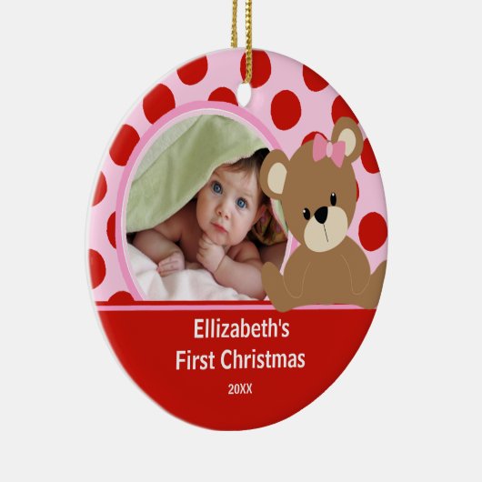 Babysの初めてのクリスマスの写真のオーナメントの女の子くま セラミックオーナメント (右)