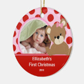 Babysの初めてのクリスマスの写真のオーナメントの女の子くま セラミックオーナメント (左)