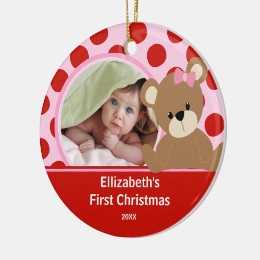 Babysの初めてのクリスマスの写真のオーナメントの女の子くま セラミックオーナメント (左)