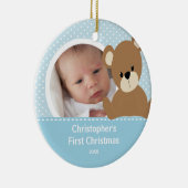 Babysの初めてのクリスマスの写真のオーナメントの男の子くま セラミックオーナメント (右)