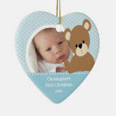 Babysの初めてのクリスマスの写真のオーナメントの男の子くま セラミックオーナメント (右)