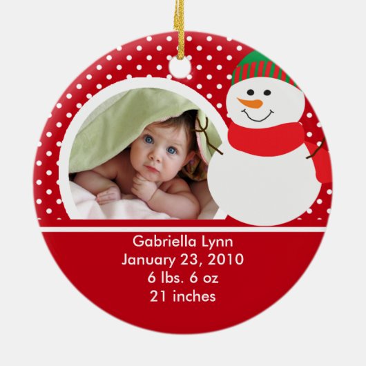 Babysの初めてのクリスマスの写真のオーナメントの雪だるま セラミックオーナメント (裏面)