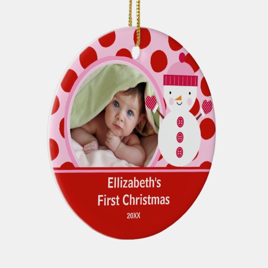 Babysの初めてのクリスマスの写真のオーナメントの雪だるま セラミックオーナメント (右)
