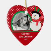 Babysの初めてのクリスマスの写真のオーナメントの雪だるま セラミックオーナメント (右)