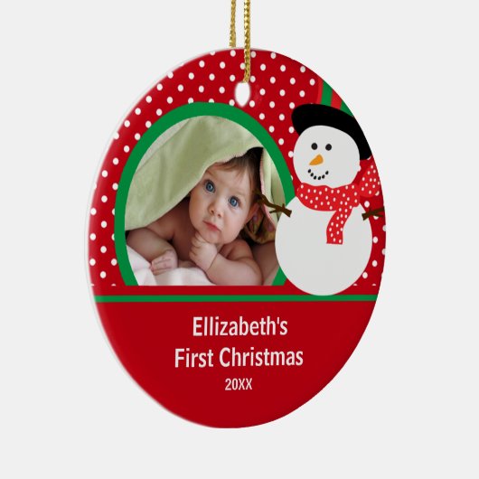 Babysの初めてのクリスマスの写真のオーナメントの雪だるま セラミックオーナメント (右)