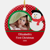Babysの初めてのクリスマスの写真のオーナメントの雪だるま セラミックオーナメント (裏面)