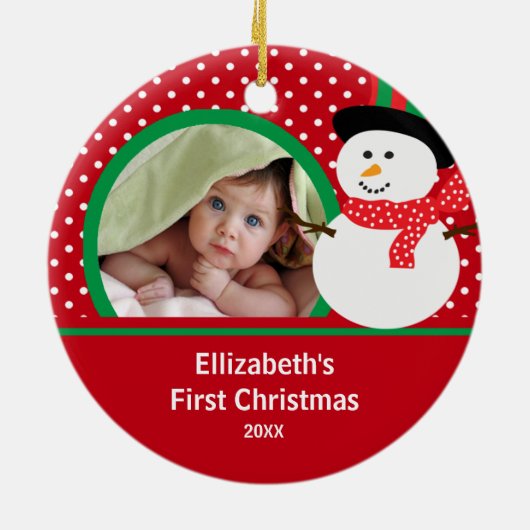 Babysの初めてのクリスマスの写真のオーナメントの雪だるま セラミックオーナメント (裏面)