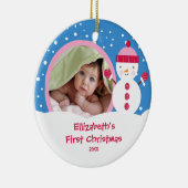Babysの初めてのクリスマスの写真のオーナメントの雪だるま セラミックオーナメント (右)