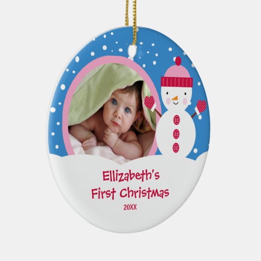 Babysの初めてのクリスマスの写真のオーナメントの雪だるま セラミックオーナメント (右)