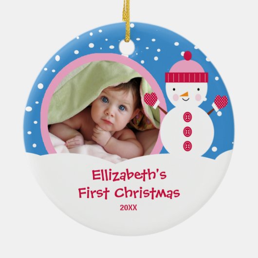 Babysの初めてのクリスマスの写真のオーナメントの雪だるま セラミックオーナメント (裏面)