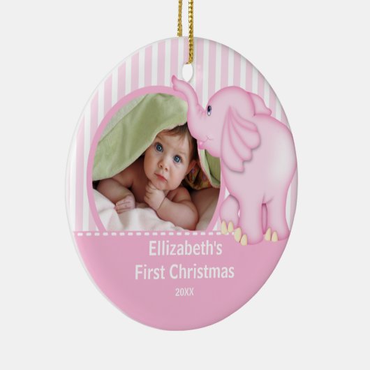 Babysの初めてのクリスマスの写真のオーナメント象 セラミックオーナメント (右)