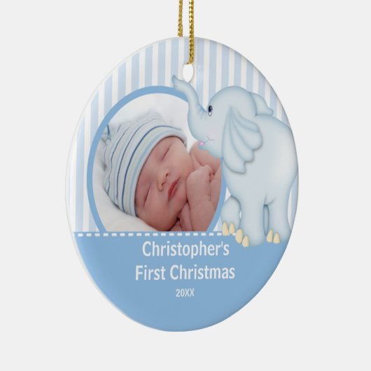 Babysの初めてのクリスマスの写真のオーナメントElelphant セラミックオーナメント (右)