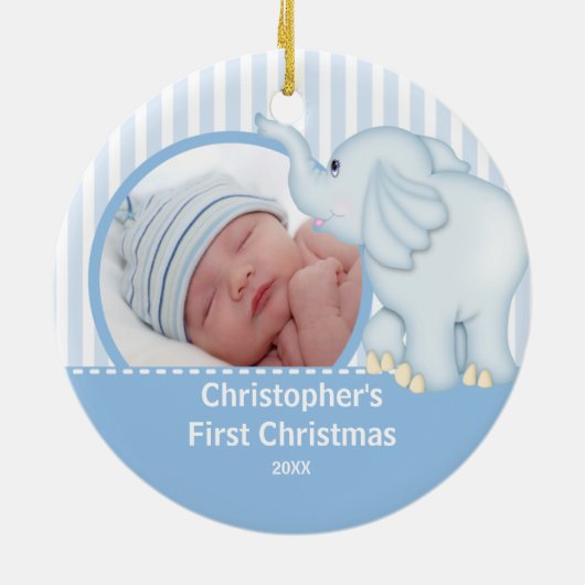 Babysの初めてのクリスマスの写真のオーナメントElelphant セラミックオーナメント (裏面)
