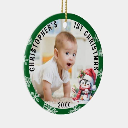 Babys初めてのクリスマスかわいいペンギンの写真 セラミックオーナメント (右)