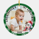 Babys初めてのクリスマスかわいいペンギンの写真 セラミックオーナメント (裏面)