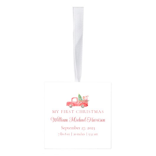 Babys初めてのクリスマスかわいい写真誕生の統計 キューブオーナメント (右)