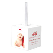 Babys初めてのクリスマスかわいい写真誕生の統計 キューブオーナメント (裏面アングル)
