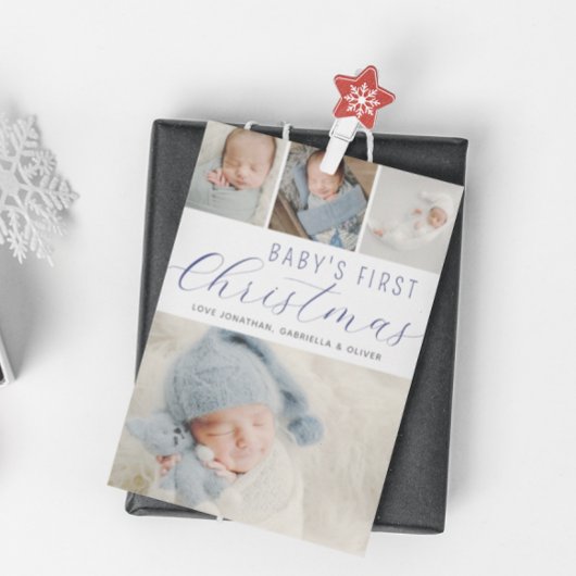 Babys初めてのクリスマスフォトコラージブルー シーズンカード