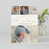 Babys初めてのクリスマスフォトコラージュ金ゴールド 箔シーズンカード (立ち正面)